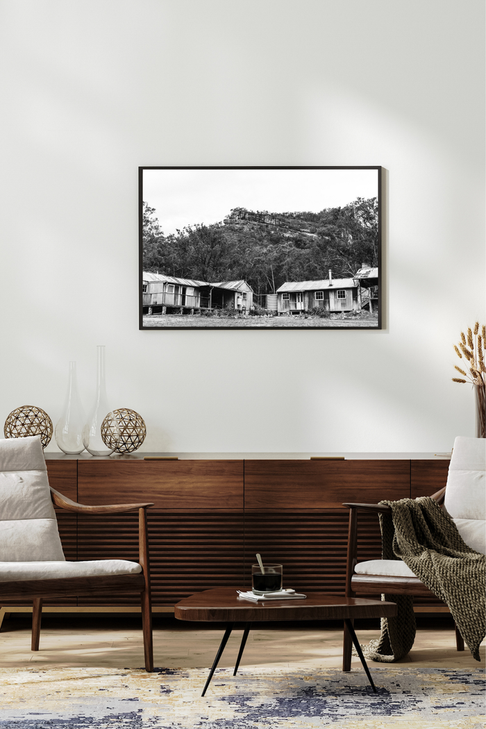 Cabin Beneath the Mountains Photographic Print